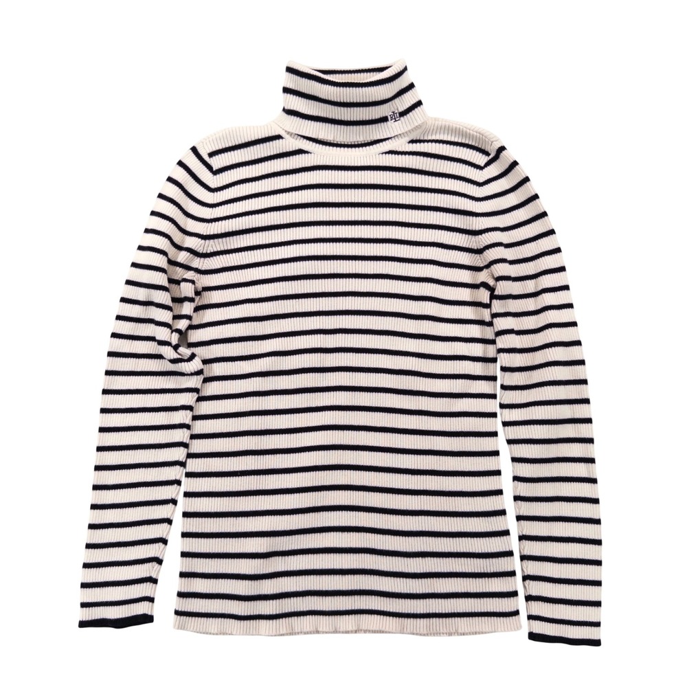 Lauren Ralph Lauren Turtleneck Sweater Large Ivory Black Striped Old Money
